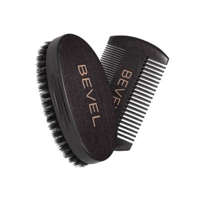 Bevel Premium 100 Boar Bristle Beard Brush &amp; Deluxe Pearwood Comb Set for Men, Helps to Shape &amp; Lock in Moisture, Beard Kit, Travel Essentials