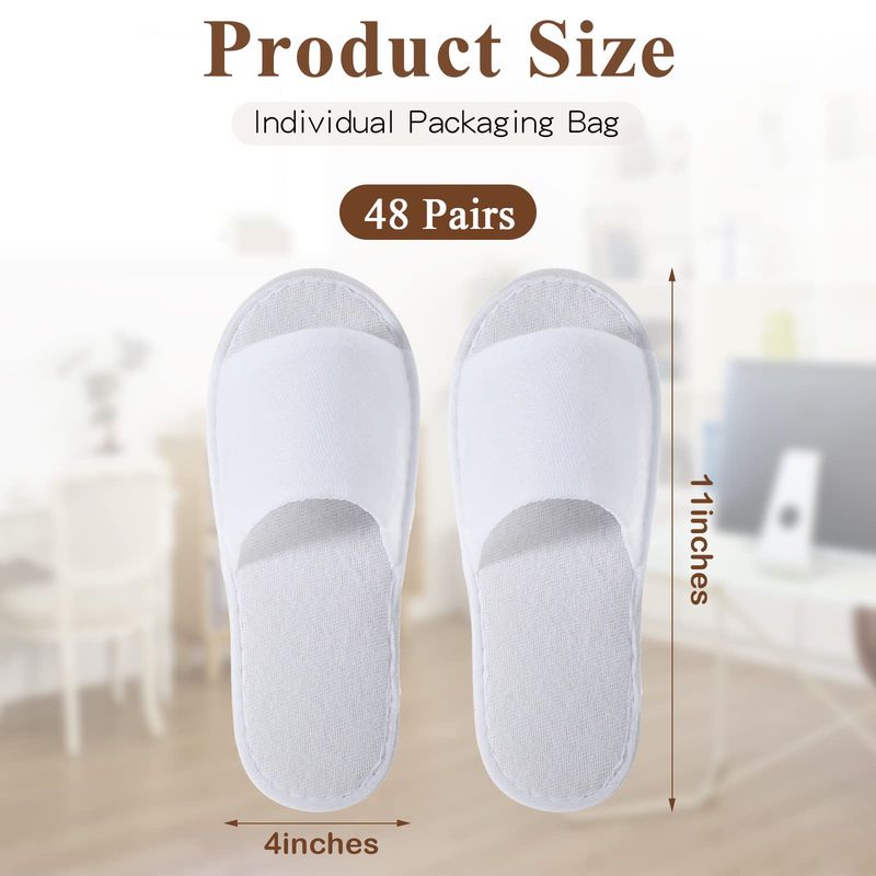 Coume 48 Pairs Disposable Slippers for Guests Bulk Soft Disposable Hotel Spa Slippers Open Toe White Non-Slip for Women Men Home Indoor Hotel Travel Wedding Party
