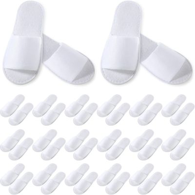 Coume 48 Pairs Disposable Slippers for Guests Bulk Soft Disposable Hotel Spa Slippers Open Toe White Non-Slip for Women Men Home Indoor Hotel Travel Wedding Party