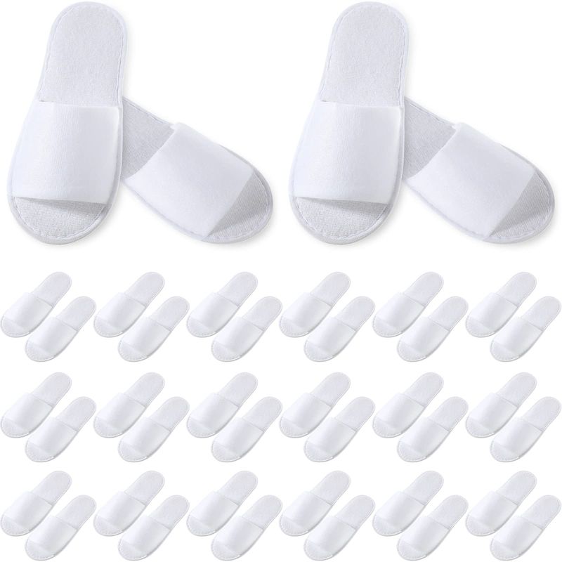Coume 48 Pairs Disposable Slippers for Guests Bulk Soft Disposable Hotel Spa Slippers Open Toe White Non-Slip for Women Men Home Indoor Hotel Travel Wedding Party
