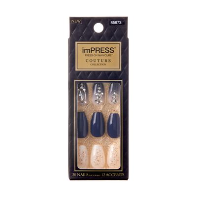 KISS imPRESS Press-on Manicure Couture Collection, Luna, Medium, Coffin Shape, Includes 24 Nails, Prep Pad, 1 Manicure Stick, 1 Mini File