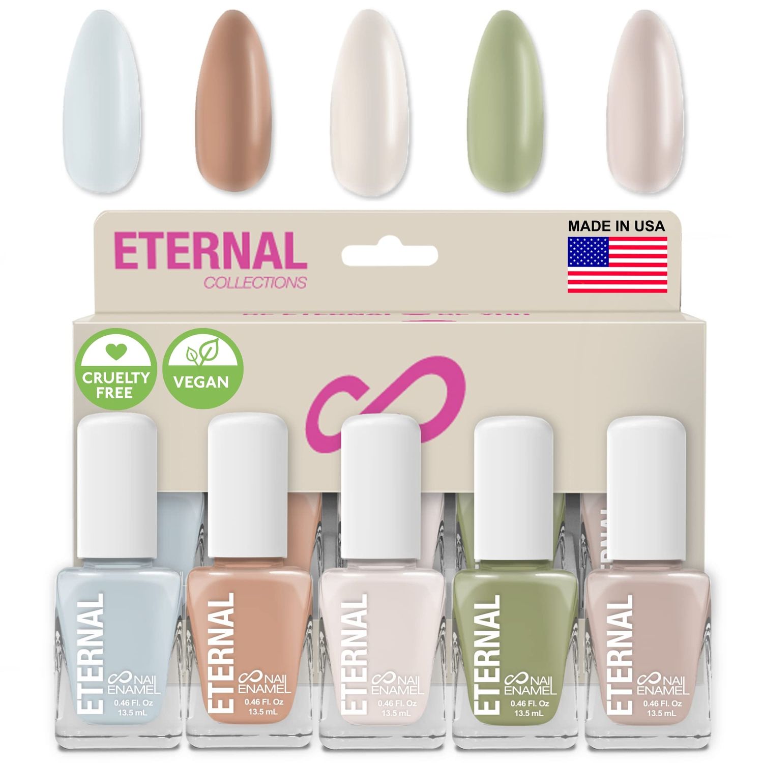 Eternal Pastel Nail Polish Sets for Women (CHIC PASTELS) - Pastel Nail Polish Set for Girls | Long Lasting &amp; Non Toxic Nail Polish Kit for Home DIY Manicure &amp; Pedicure | Made in USA, 13.5mL (Set of 5)