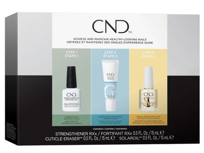 CND CARE.CONDITION.COAT KIT - Nail Strengthener, Cuticle Cream &amp; Oil - Strengthener RXx, Cuticle Eraser &amp; SolarOil - 3-Piece Nail Treatment