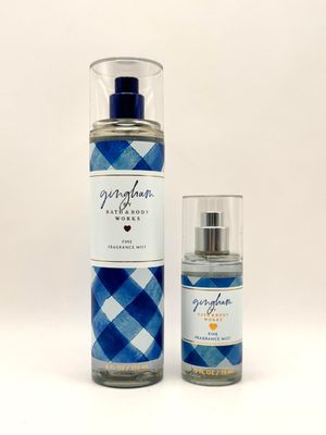 Bath and Body Work Gingham Fine Fragrance Mist Set, 8 fl oz and 2.5 fl oz, Blue Freesia and White Peach Scent