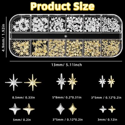 Star Nail Charms and Gold Nail Studs, Star Starshine Cross Metal Gold Nail Art Studs, Mixed Gold Silver Star Nail Charms and Gems, Golden Star Nail Art Charms, 3D Star Charms for Nail Art Y2K Decor