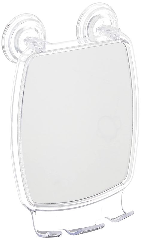 iDesign Plastic Power Lock Suction Shower Shaving Mirror with Razor Holder, Fog-Free Mirror for Bathroom or Tub, 6.25 x 8.5 x 2.5, Clear
