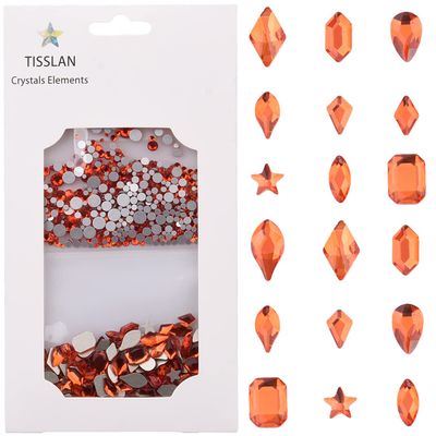 Tisslan 820pcs Orange Crystal Flatback Glass Mix Size Shape Nail Stones 3D Nail Decoration Rhinestone Charms Handmade DIY Craft Jewels Accessory Supply