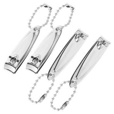 4 PCS Nail Clipper 2 Mini Travel Nail Clippers with File and Key Chain Straight Edge Toenail Clippers Stainless Steel Nail Cutters, Suitable for Most People, Silver