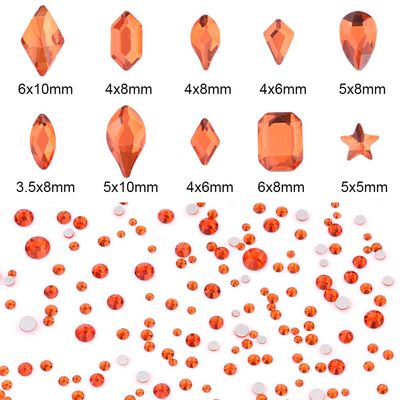 Tisslan 820pcs Orange Crystal Flatback Glass Mix Size Shape Nail Stones 3D Nail Decoration Rhinestone Charms Handmade DIY Craft Jewels Accessory Supply