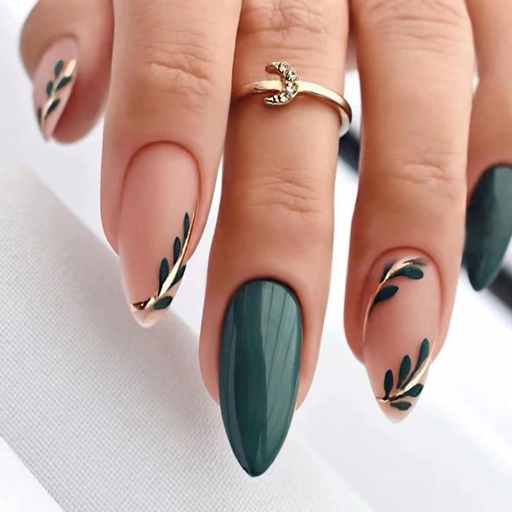 Magrace Press on Nails Medium Almond Fake Nails French Tips False Nails with Designs 24 pcs Stick on Nails for Women