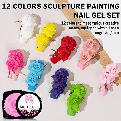 QIUFSSE 3D Nail Gel Sculpting Gel for Nail Art,12 Colors Painting Gel Molding Gel for Nails with 2 Carved Painting Pen,Creative DIY Decoration Soak Off UV