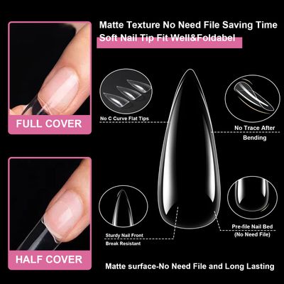 EODCI 600Pcs Gel Nail Tips Long Stiletto Nail Tips, 600Pcs Almond Shaped Soft Clear Full Cover False Nails for Gel Nail Polish Soak Off Easy Nail Extensions for Nail Salons Home DIY