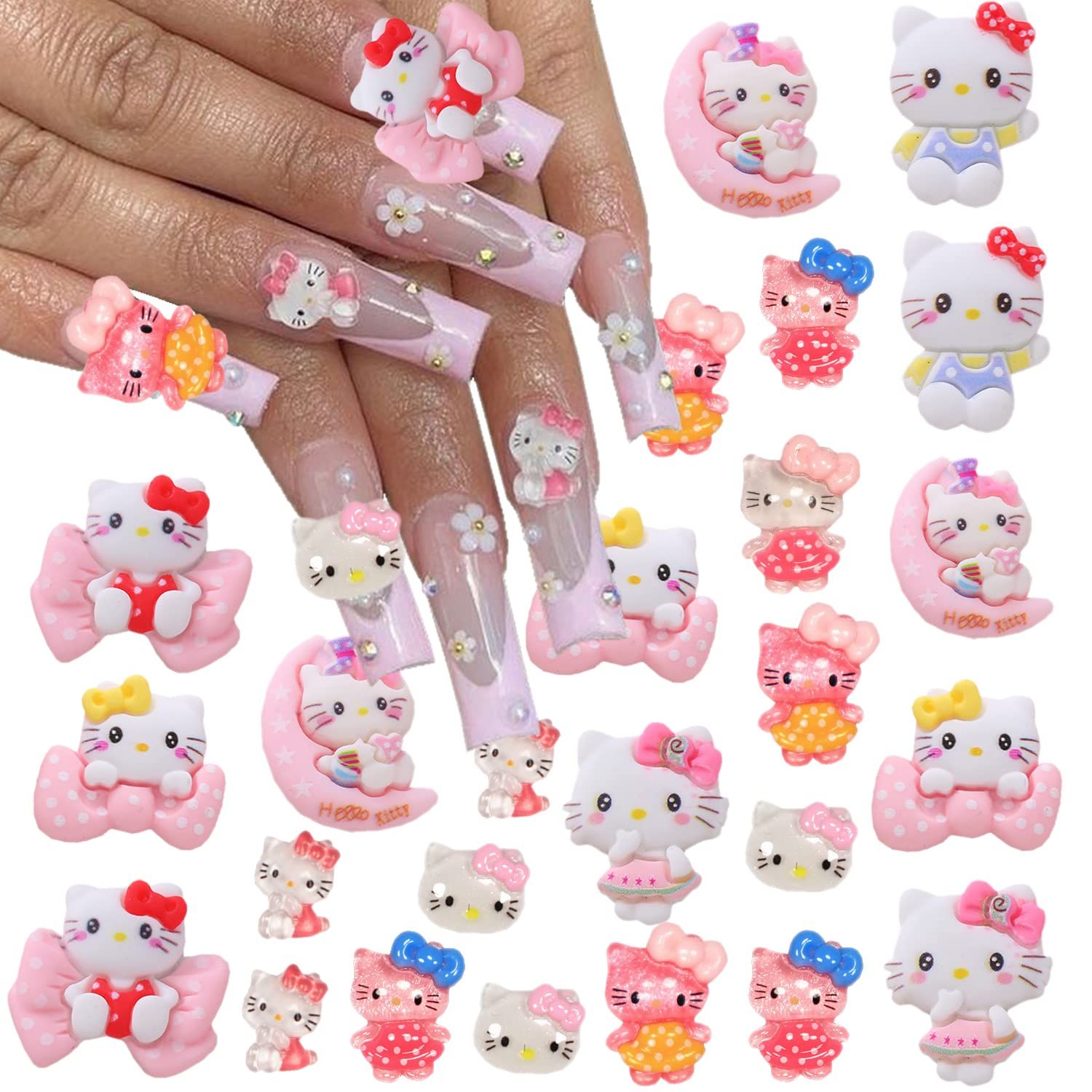 Cute 3D Nail Art Charms - Flatback Cartoon Design Kawaii Rhinestone Jewelry for Nail Decorations, Anime DIY Craft Phone Case - 40Pcs