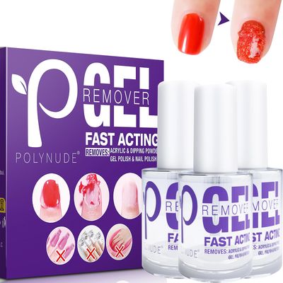 Polynude Gel Nail Polish Remover, 3 Pack Professional Powerful Remove Gel Nail Polish Within 3-6 Minutes Quickly &amp; Easily Remove Gel Polish No Need for Foil,Soaking or Wrapping (Dont Hurt Nails) 15ml