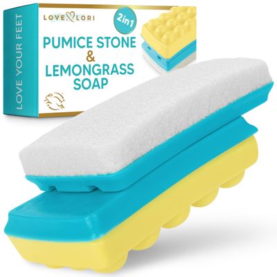 LOVE, LORI Pumice Stone for Feet - 2 in 1 Foot Scrubber with Soap - Self Care Gifts for Women - Mothers Day Gifts