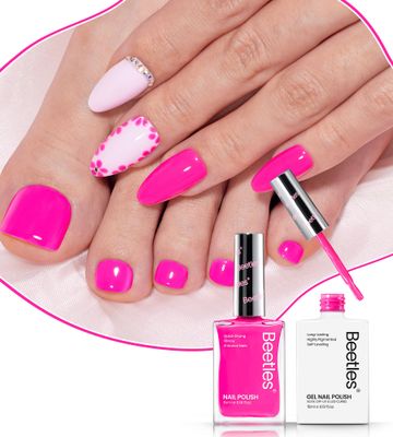 Beetles Pink Gel Nail Polish Set, 2 x 15ml Hot Pink &amp; Gel Nail Polish, Quick Dry, Long Lasting, Glossy Finish, Perfect for DIY Gifts