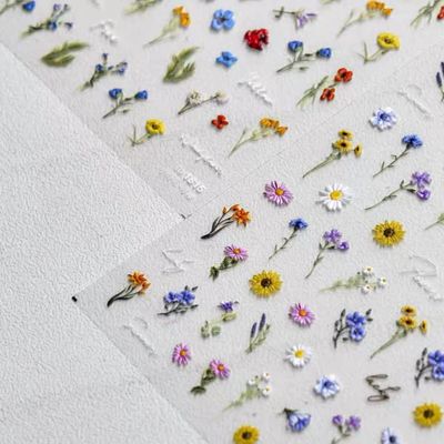 Dedyel Small Daisy Little Wild Flower Nail Stickers 5D Embossed Wildflower Nail Stickers Spring Summer Red Yellow Blue White Flower Design Nail Art Decoration for Women Girls Kids