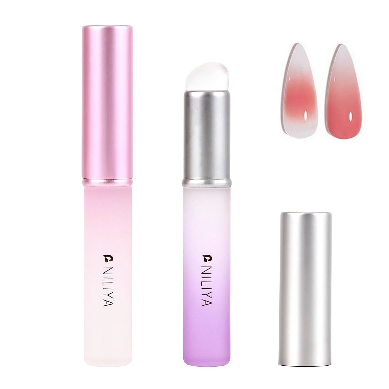 NILIYA Silicone Ombre Nail Art Brush, 2PCS Reusable Chrome Applicator for Nails, Powder Applicator for Beginners