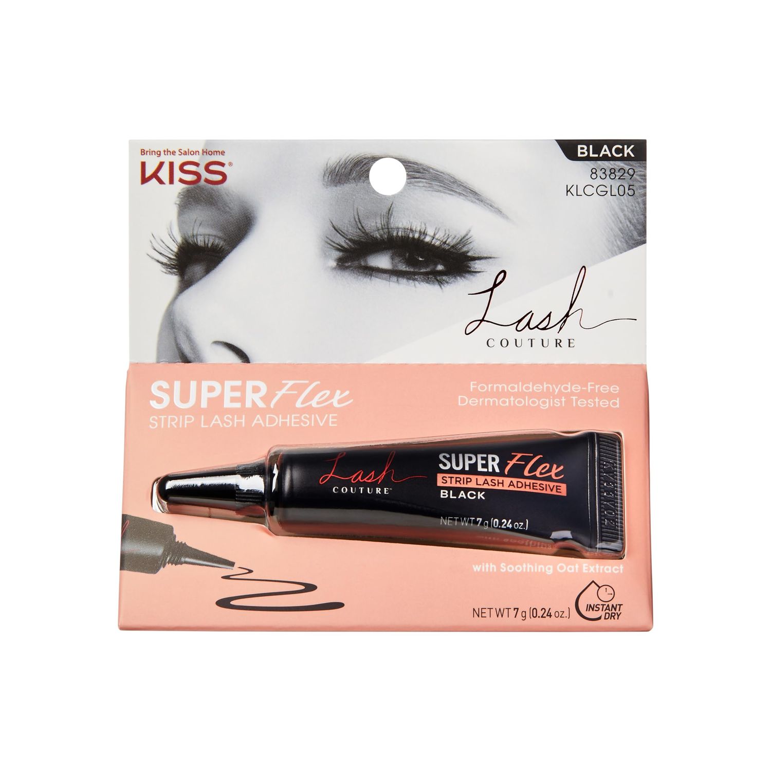 KISS Lash Couture Black Latex Strip Lash Adhesive with Soothing Oat Extract, Precision Control Nozzle, Dermatologist Tested, Contact Lens Friendly, Formaldehyde Free, Waterproof, 0.24 Oz.