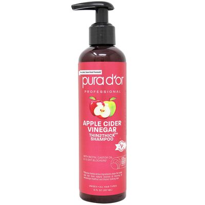 PURA DOR Apple Cider Vinegar Thin2Thick Shampoo (8oz) Biotin, Castor Oil for Reduced Frizz, Split Ends, Clarifying &amp; Detox, No Parabens, No Sulfates, All Hair Types, Men &amp; Women