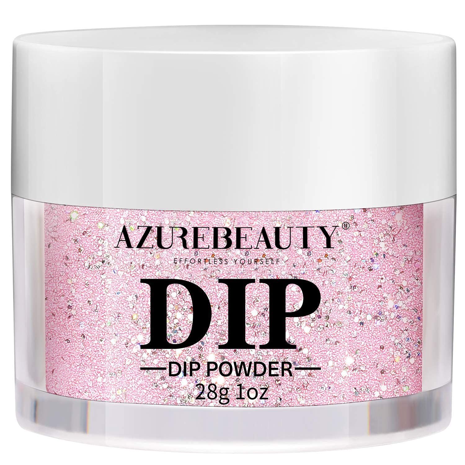 AZUREBEAUTY Nail Dip Powder Pink Glitter Color, Dipping Powder French Nail Art Starter Manicure Salon DIY at Home, Odor-Free and Long-Lasting, No Needed Nail Lamp Curing, 1 Oz