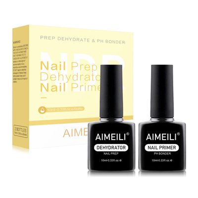 AIMEILI Nail Prep Bond Primer Quick Dry Nail Prep Dehydrator, U V LED Gel Foundation Bonding Primer for Nail Tips, Acrylic Powder and Builder Nail Gel