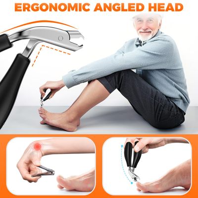 Angled Head Toe Nail Clippers for Thick Nails for Seniors, Straight Large Nail Clippers for Men with Catcher, Heavy Duty Toenail Clippers for Thick Toenails with Ergonomic Long Handle