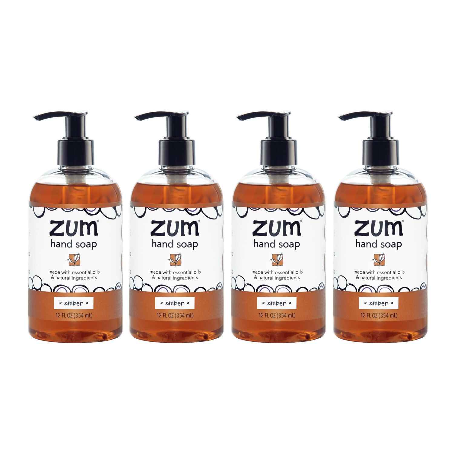 Zum Indigo Wild Hand Soap - Liquid Hand Soap for Bathroom &amp; Kitchen - Amber - 12 oz (4 Pack)