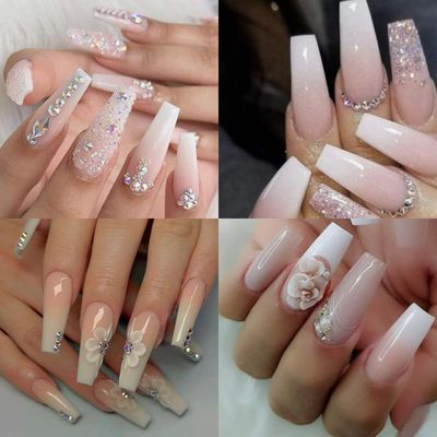 LoveOurHome 100PC Coffin Press on Nails Long Fake Nails Nude Acrylic Nails Press ons Coffin Nails Medium Ballerina False Nail Colored Full Cover Artificial Fingernails Tips Presson Nails for Women