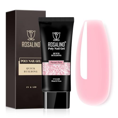 ROSALIND Pearl Pink Poly Extension Gel, 2.7 oz Pink Poly Nail Gel Builder for Nail Art Decoration, Pink Nail Thickening Extension Easy to DIY Use at Home Need UV Lamp