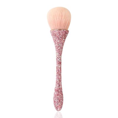 WOKOTO 1pcs Pink Shiny Rhinestone Nail Art Dust Brushes For Acrylic Nails Powder Remover Brushes Loose Face Cosmetics Blending Liquid Foundation Powder Make Up Brushes Nail Trimming Cleaning Tools