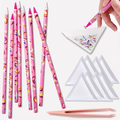 17Pcs Rhinestone Picker Tool Kit, Self-Adhesive Wax Pencil for Rhinestones and Diamond Painting, Jewel Picker Tool Dotting Tools for Nail Art, Little Nail Gem Tool with 8 Rhinestone Tray Nail Tweezers