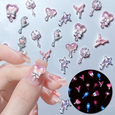 50pcs Random Luminous Resin Charms - Glow in The Dark Beauty Girl Bow Heart Star Moon Scepter Nail Art Charms 3D Flatback Rhinestones for Acrylic Nails Resin Accessories