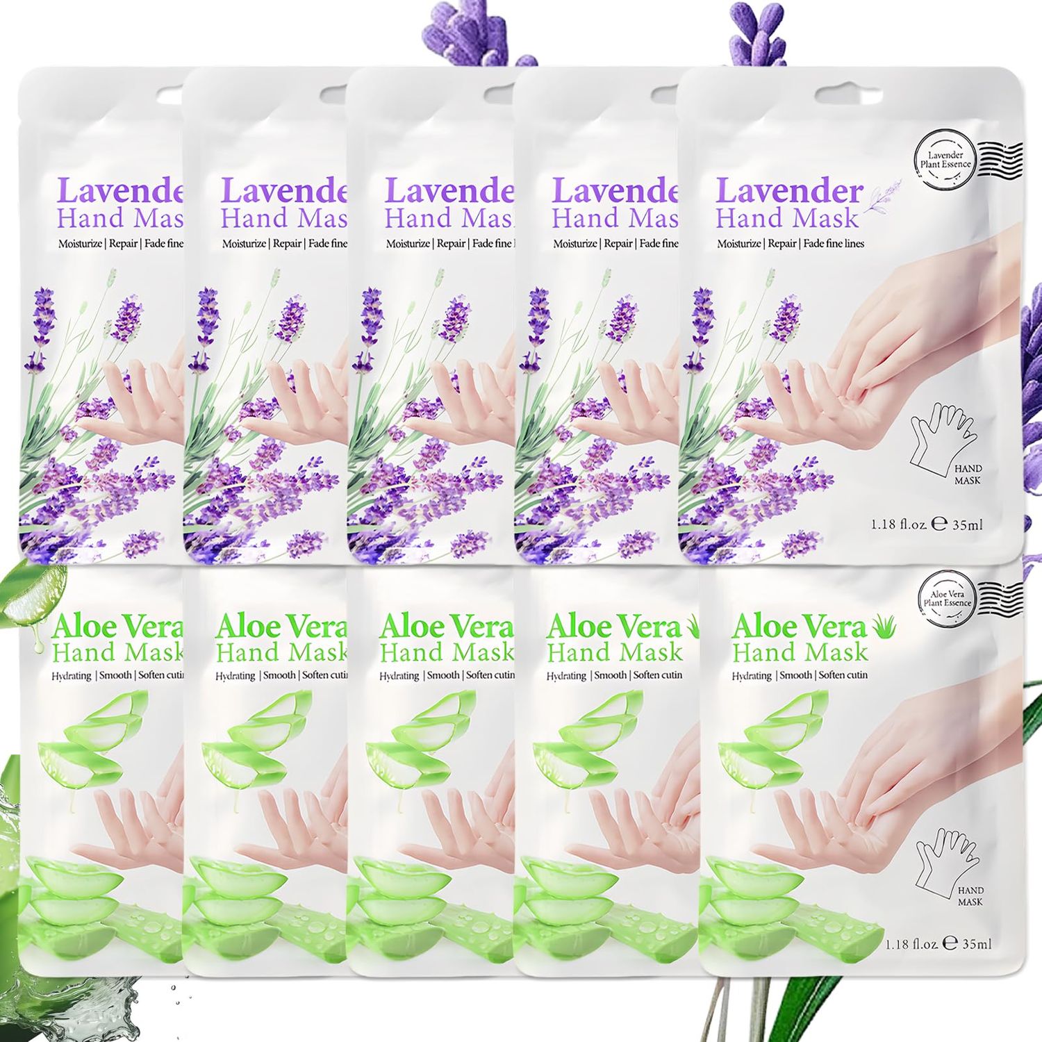 ASMAYSA 10 Pairs Hydrating Hand Mask, Aloe Vera &amp; Lavender Hand Peeling Mask, Hand Mask for Dry Cracked Hands, Hand Moisturizer Gloves for Repairing Rough Skin for Men &amp; Women Spa at Home