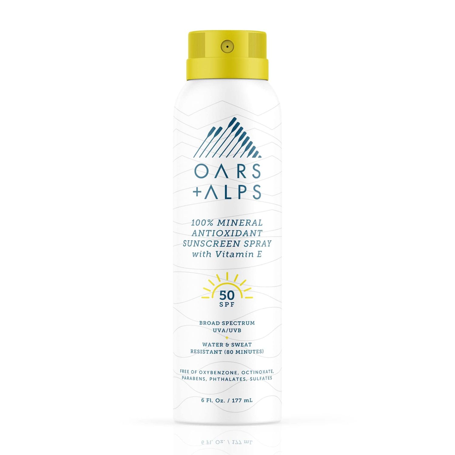 Oars Alps 100 Mineral Sunscreen Spray for Face, SPF 50 Body Sunscreen Infused with Vitamin E &amp; Antioxidants, All Skin Types, No White Residue, Water &amp; Sweat Resistant, Lightweight, Hydrating, 6oz