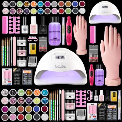 Acrylic Nail Kit for Beginners: Monomer Acrylic Nail Liquid Powder with Practice Hand U V Light Drill French Tips for Nail Starters with Everything Home Salon Gift Set