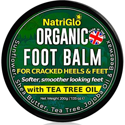 natriglo Organic Tea Tree oil Foot Cream for Dry Cracked Heels and Feet, Cracked Heel Repair for Athletes - Foot Cream &amp; Natural Heel Balm for Dry Cracked Feet - Heel Rescue Foot Cream 7.05oz