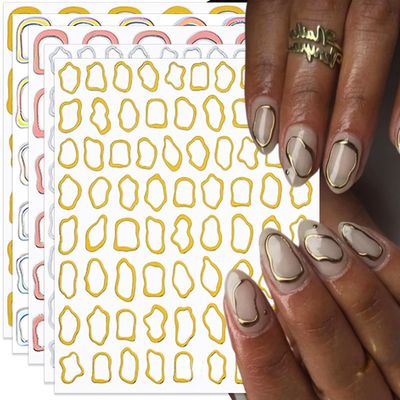IDDFEVE Irregular Frames Nail Art Stickers - Gold Sliver Minimalism Geometric Hollow Design Nail Decals for DIY Manicure Nail Decorations(5 Sheets)