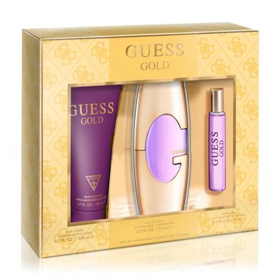 GUESS Gold Women/Femme Eau de Parfum 3 Piece Gift Set - Perfume Spray 2.5 Fl. Oz., Travel Spray 0.5 Fl. Oz., &amp; Body Lotion 6.7 Fl. Oz.