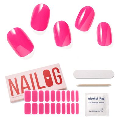 NAILOG Semi Cured Gel Nail Strips20pcs Extra Long Nail Polish StripsNail Stickers with Glossy Gel FinishingPink Bomb