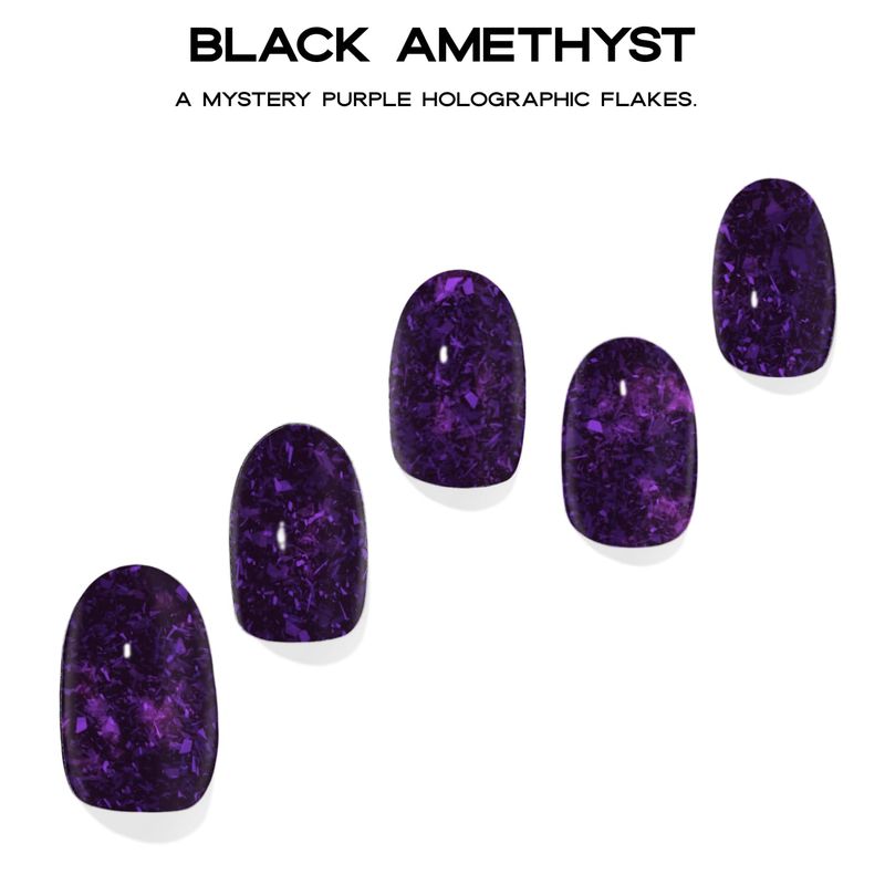 Adora Couture Semi Cured Gel Nail Strips with 30 Pieces, Salon Quality Wraps, Purple Glitter Flakes UV Stickers, Black Amethyst