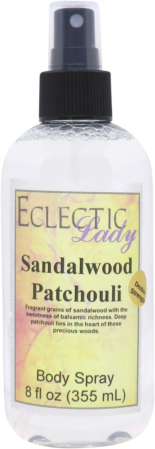Eclectic Lady Sandalwood Patchouli Body Spray, Double Strength, 8 ounces, Body Mist for Women with Clean, Light &amp; Gentle Fragrance, Cologne with Soft, Subtle Aroma For Daily Use
