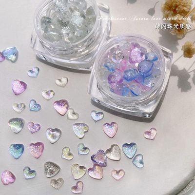 2 Jars Heart Nail Art Charms, Mixed Size Crystal Jewelry 3D Shiny Aurora Love Hearts Nails Gems Rhinestones for Women Valentines Day Acrylic Nail Decoration Supplies, Craft DIY Accessories