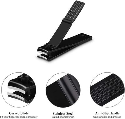 Nail Clippers Set, Ultra Sharp Sturdy Fingernail and Toenail Clipper Cutters with Visibly Tin Case, Black (F2)