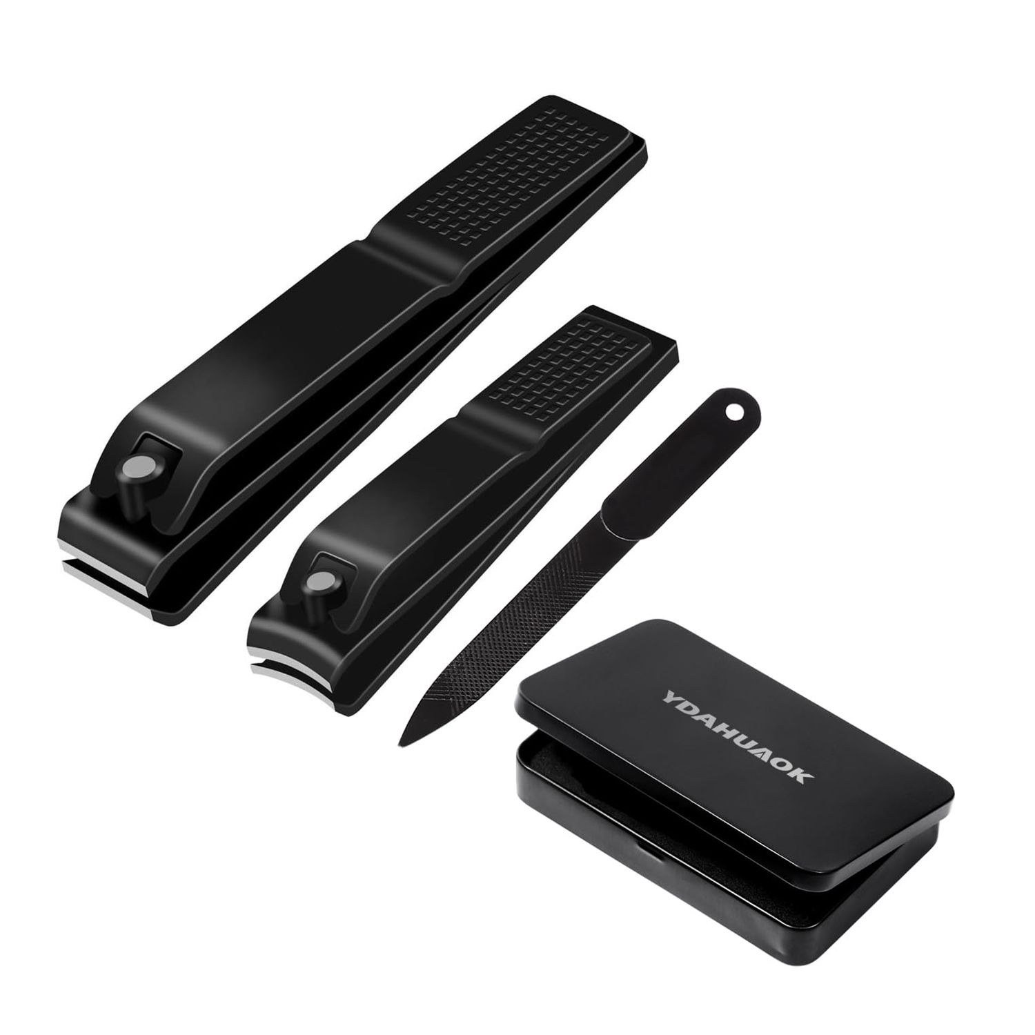 Nail Clippers Set, Ultra Sharp Sturdy Fingernail and Toenail Clipper Cutters with Visibly Tin Case, Black (F2)