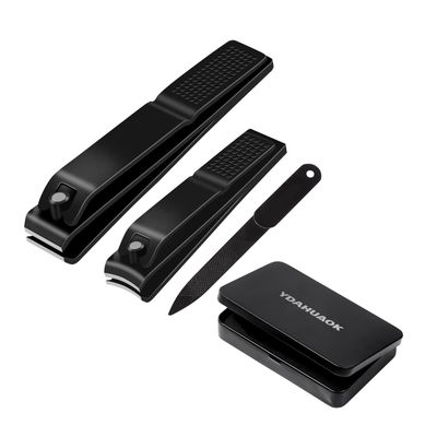 Nail Clippers Set, Ultra Sharp Sturdy Fingernail and Toenail Clipper Cutters with Visibly Tin Case, Black (F2)