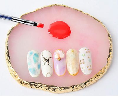Mcduyant 8 Pieces Designs Brushes for Nail Art Resin Palette Gel Design Nail Art Dotting Tools Nail Gel Painting Brush Mixing Palette Nail Art Equipment