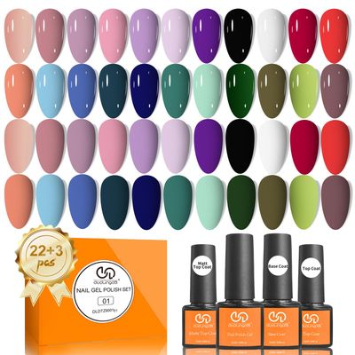 Duolingdai Gel Nail Polish Set, 22 Colors UV Nail Polish, Gel Polish Pack for Women and Grils, Soak Off UV Nail Lamp Manicure Gift, with Base Top Matte Coat