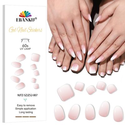 EBANKU Semi Cured Gel Nail Strips, 52PCS Pink Ombre Toe Nail Wraps &amp; Gel Nail Stickers, UV Light Required, Long Lasting Gel Nail Wraps- Includes Nail File &amp; Nail Stick