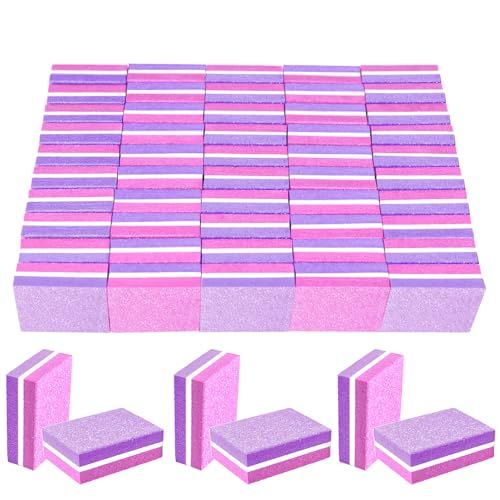 50 Pcs Sponge Nail Buffers,100/180 Grit Mini Nail Files,Mini Buffer Block Nail File for Acrylic &amp; Natural Nails,Double-Sided Buffing Blocks for Manicure &amp; Pedicure,Salon &amp; Home Use(Pink-Purple)